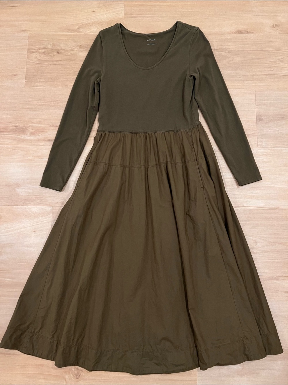 Everlane Olive Green Long Sleeve Riviera Midi Dress